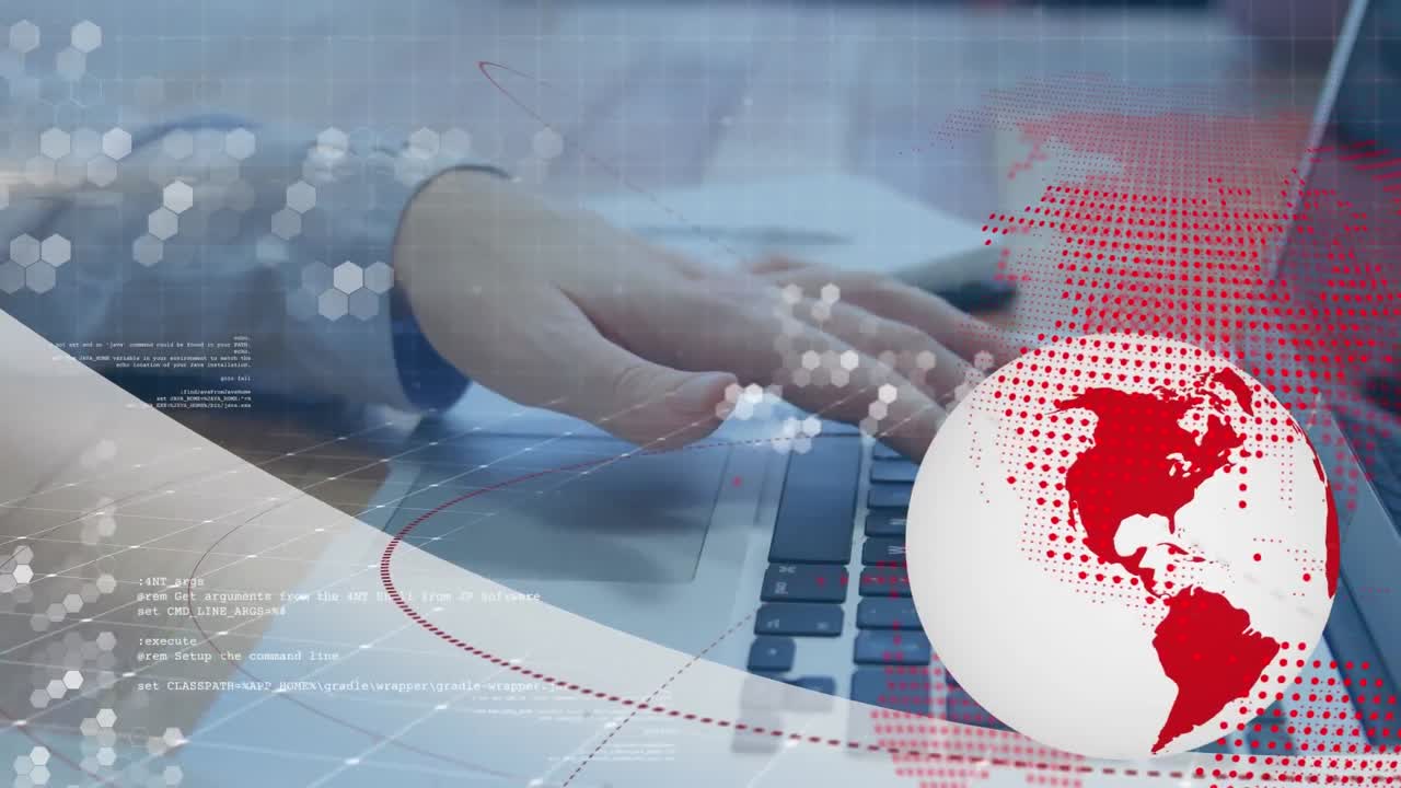 animación del globo con red de conexiones a través de una computadora portátil