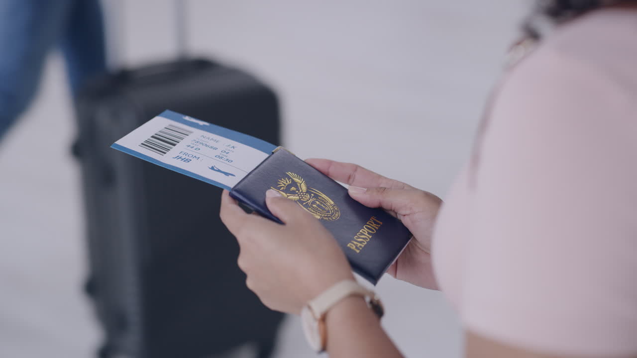 Closeup of a traveler's flight ticket