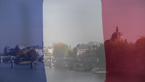 animación de la bandera de francia sobre el paisaje urbano.