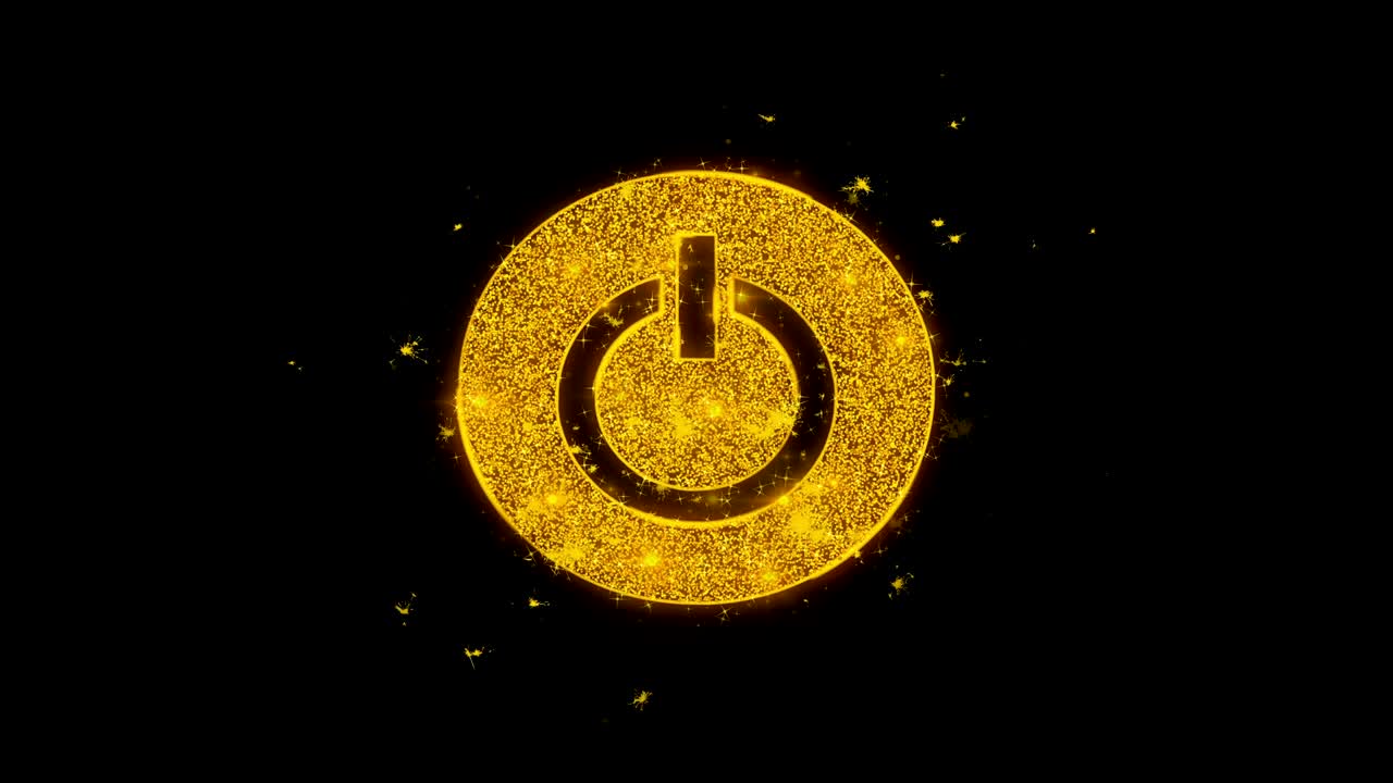 el icono del botón de arranque de energía de la computadora enciende partículas sobre un fondo negro.
