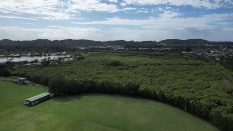 Exuberante-Vegetación-Alrededor-De-Elanora-En-Gold-Coast,-Queensland,-Australia---Toma-Aérea-De-Drones