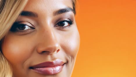 close-up portret van een mooie glimlachende vrouw met blond haar