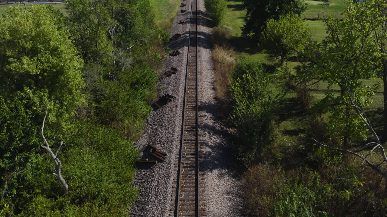 Railroad Tracks Near Hassard Elevator In Monroe City, MO, United States - Drone Shot