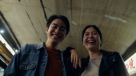 happy couple in urban setting
