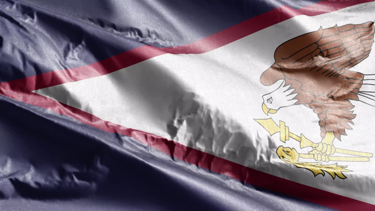 la bandera textil de samoa americana ondeando en el bucle del viento. la bandera de samoa americana balanceándose en la brisa. el tejido textil de la tela. el fondo de relleno completo. bucle de 10 segundos.