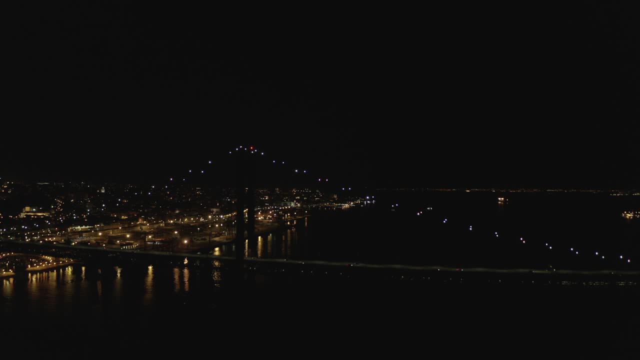 Aerial View of City Bridge at Night