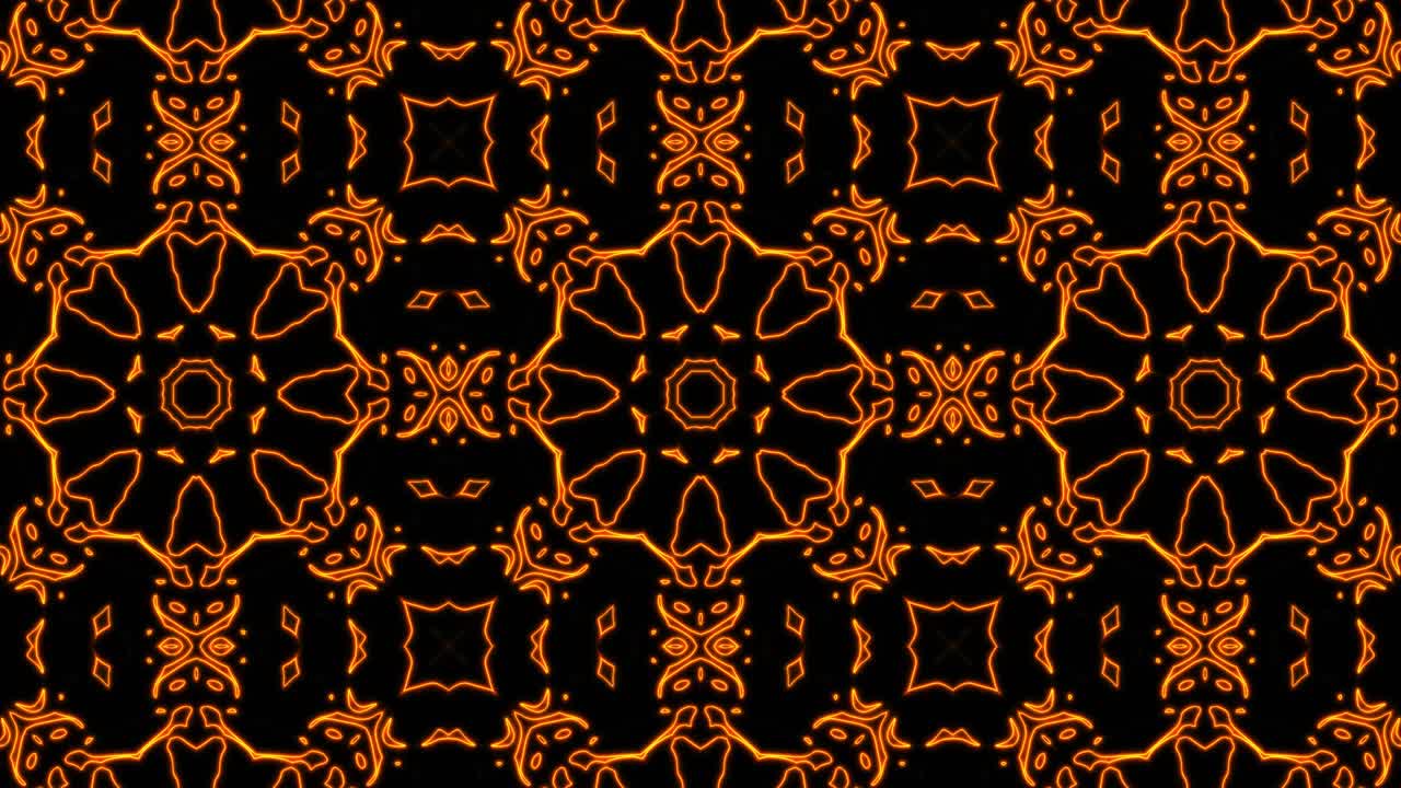 Abstract orange geometric seamless pattern background. Abstract Stripes Kaleidoscope Loop. Fast Psychedelic Colorful Kaleidoscope VJ background. Disco Abstract Motion Background. Kaleidoscope effect