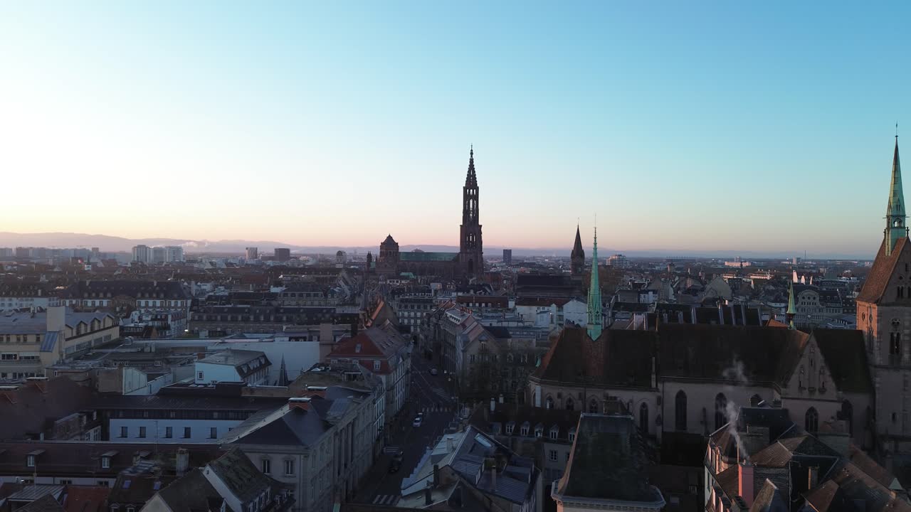 Strasbourg Cathedral Aerial Drone Shot at Golden Hour