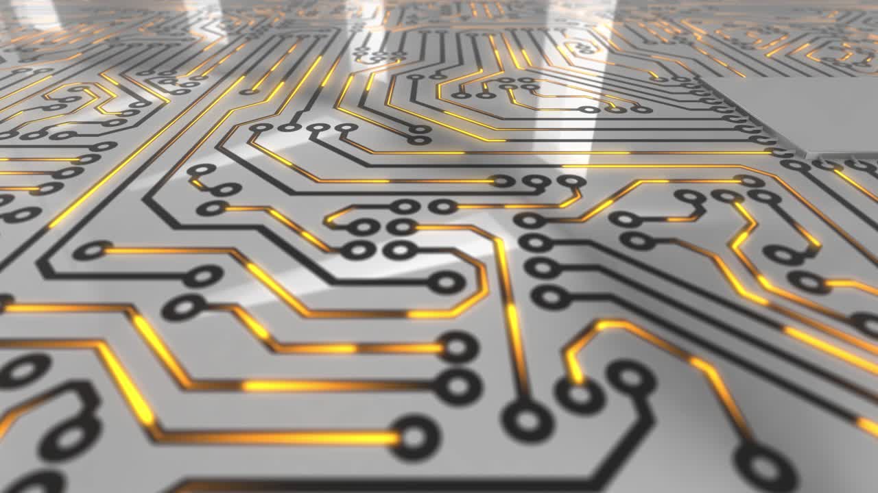 bucle de la placa de circuitos de computadora de color naranja brillante 4k