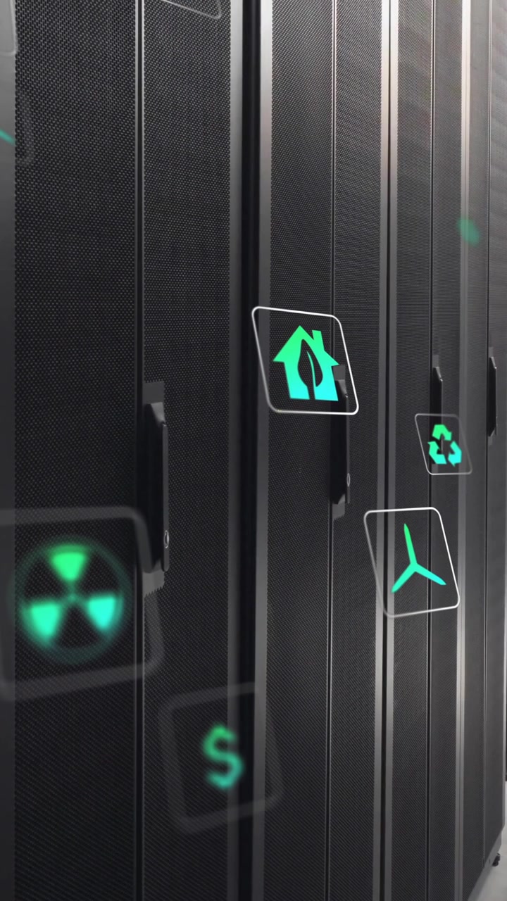 Animation of eco icons and data processing over computer servers