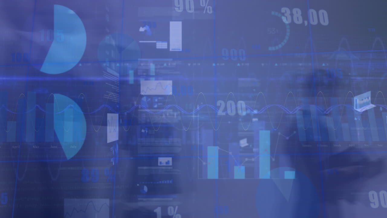 animación del procesamiento de datos estadísticos contra el lapso de tiempo de las personas que caminan en la oficina.