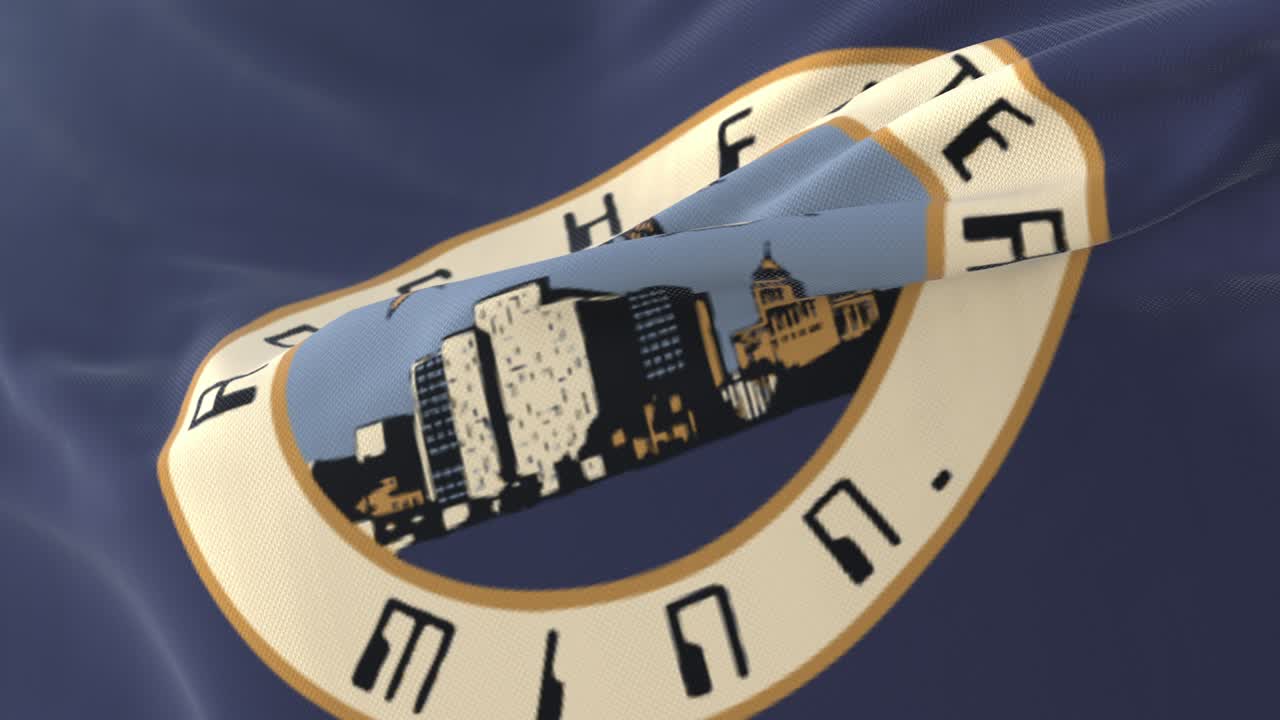 Rochester city flag, Minnesota state, United States of America, slow - loop