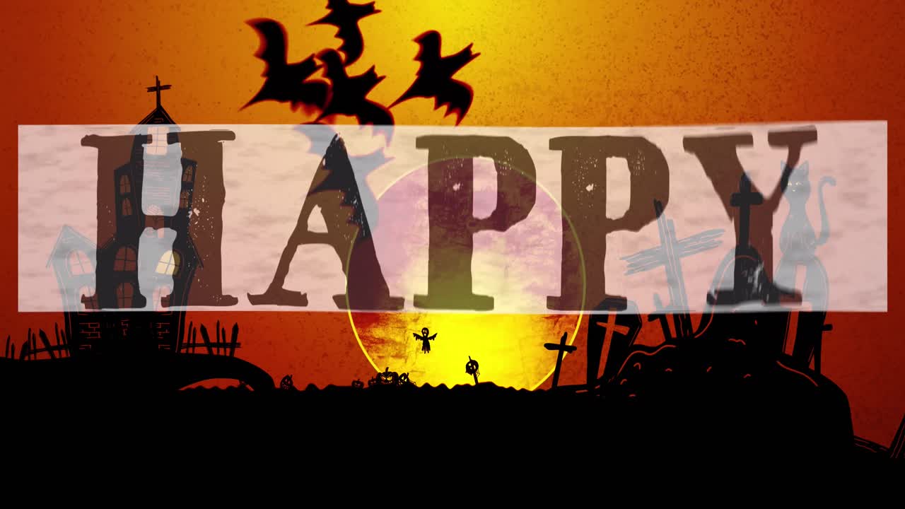 묘지 위에 행복한 할로윈 텍스트의 애니메이션