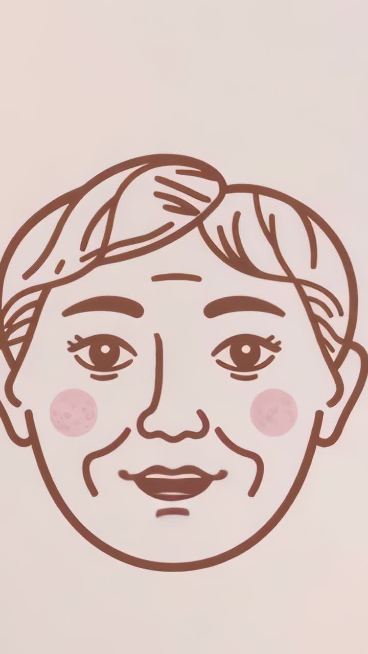 Vertical video: Opening senior woman's eyelids after pause on pale beige backdrop, calm expression