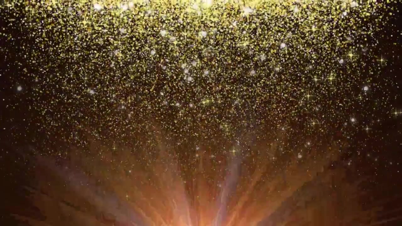 Particelle di glitter dorato che cadono con raggi di luce radiosi