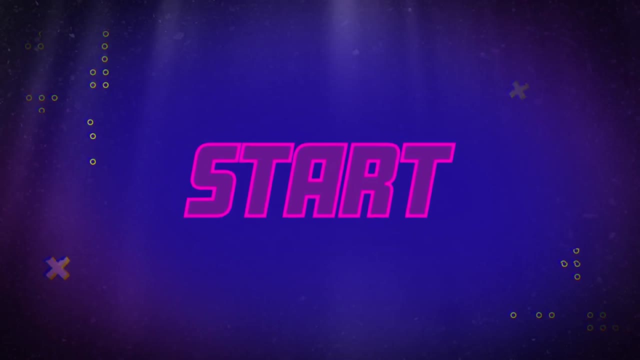 animación del texto de inicio sobre formas en movimiento sobre fondo azul