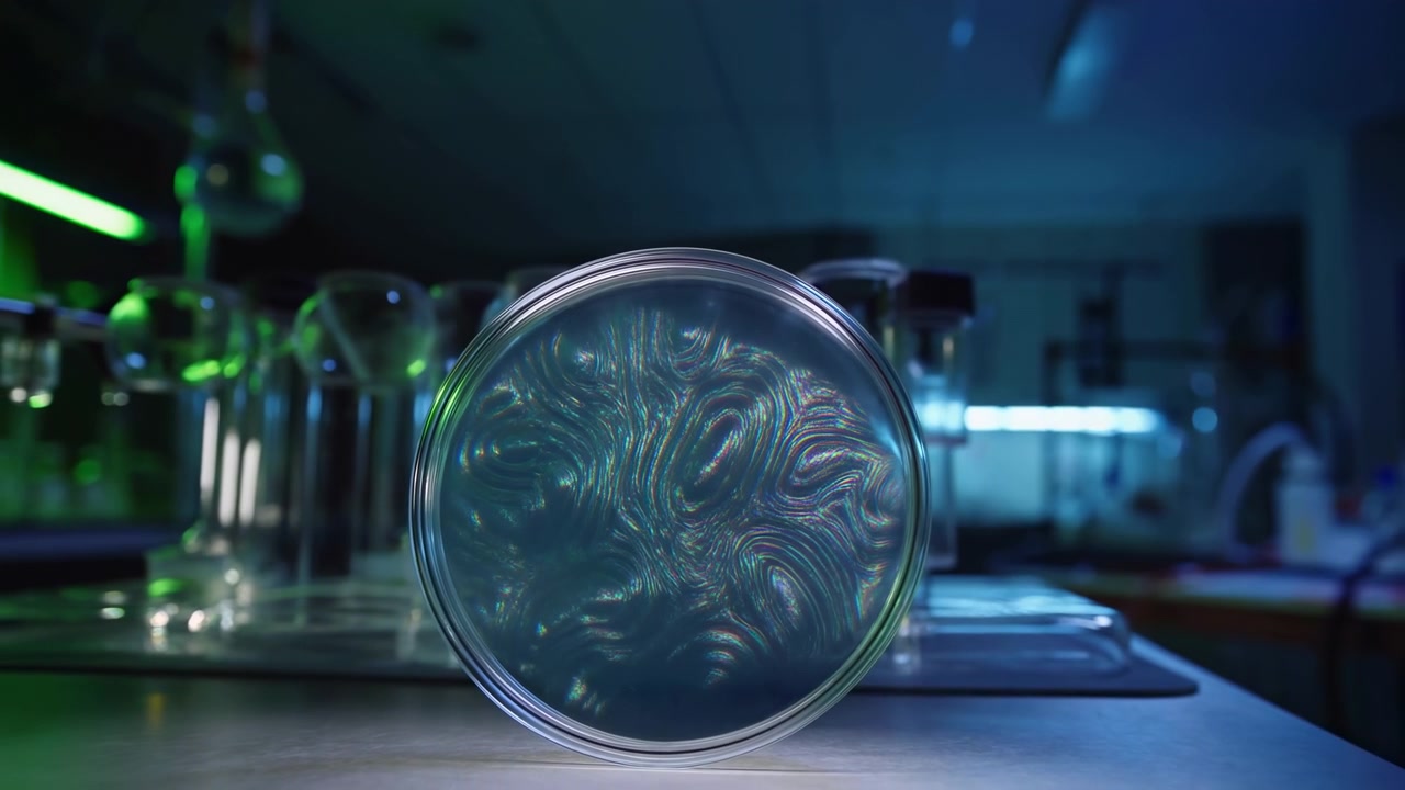 A detailed display of scientific equipment in a professional laboratory setting, featuring glass containers and metal instruments under controlled lighting, educational and visual.