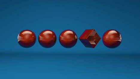 animación 3d de bolas rojas y un cubo en un fondo azul. animación 4k abstracta, renderización 3d.
