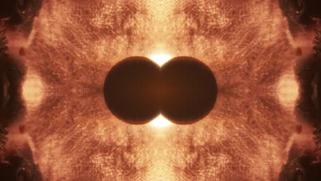 Sphere Silhouettes Merging Against Fiery Bursting Background. abstract
