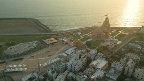 aerial view of somnath temple on the coast of gujarat, india