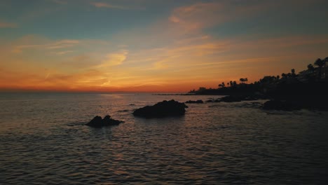 Aerial-view-of-golden-sunset-at-Marbella,-Andalusia,-Spain