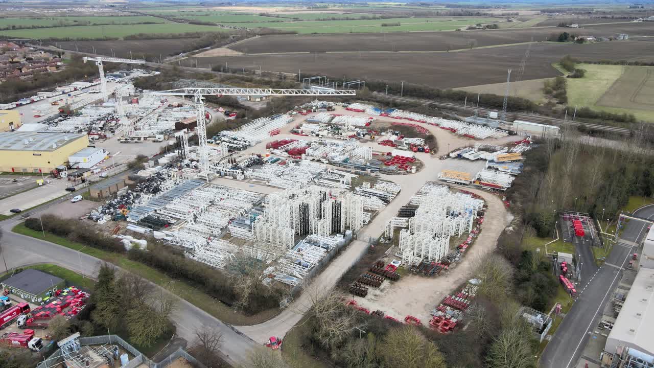 sitio industrial almacenamiento de grúas little barford, st neots uk imágenes aéreas