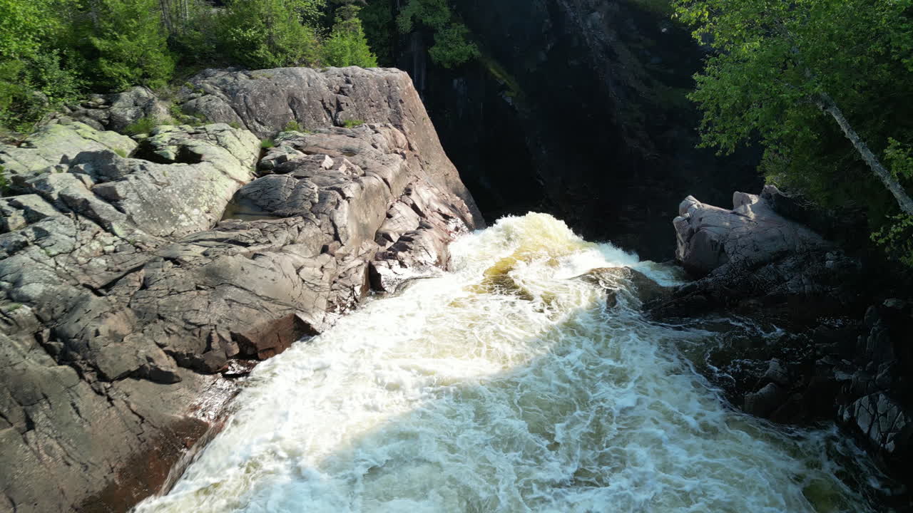 Following the river over the Aguasabon Falls spilling into Aguasabon Gorge near Terrace Bay, Ontario, Canada on the northern shore of Lake Superior