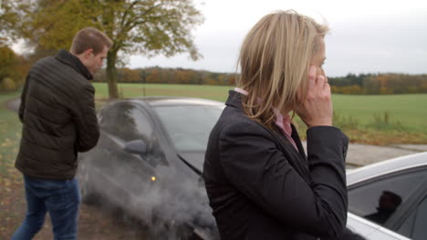 woman calling to report car accident on country road