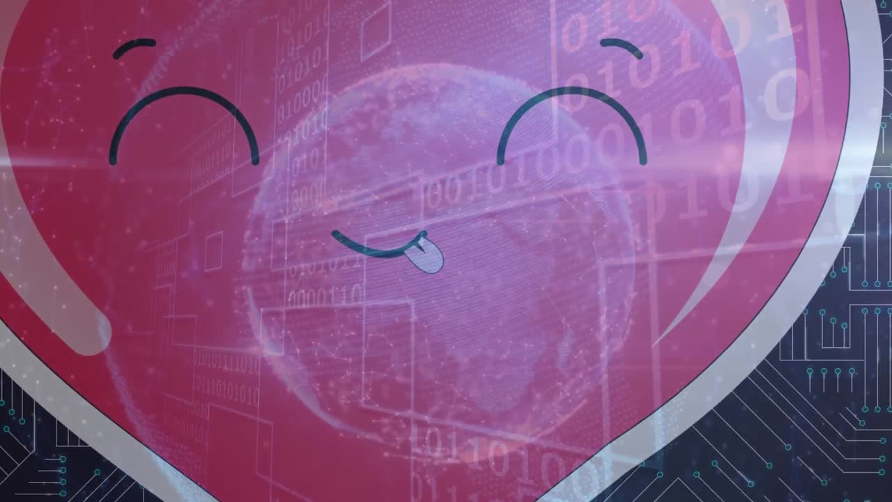 데이터 처리 및 글로브 오버 모양과 컴퓨터 회로판의 애니메이션