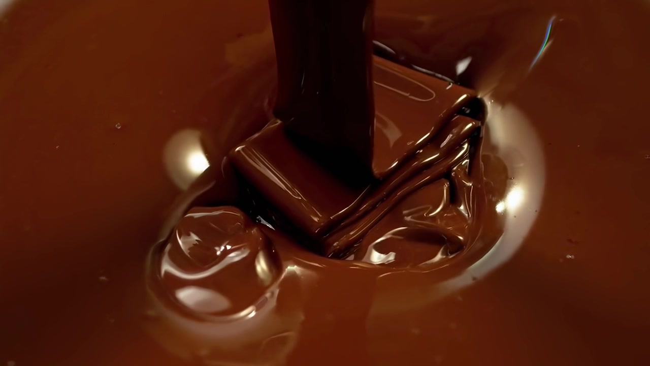 Primo piano di ricco cioccolato fuso che cola e si mescola