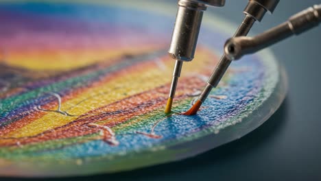 Captivating Close-Up of Precision Art Techniques as Vibrant Colors are Skillfully Applied to a Textured Surface Using Expert Tools