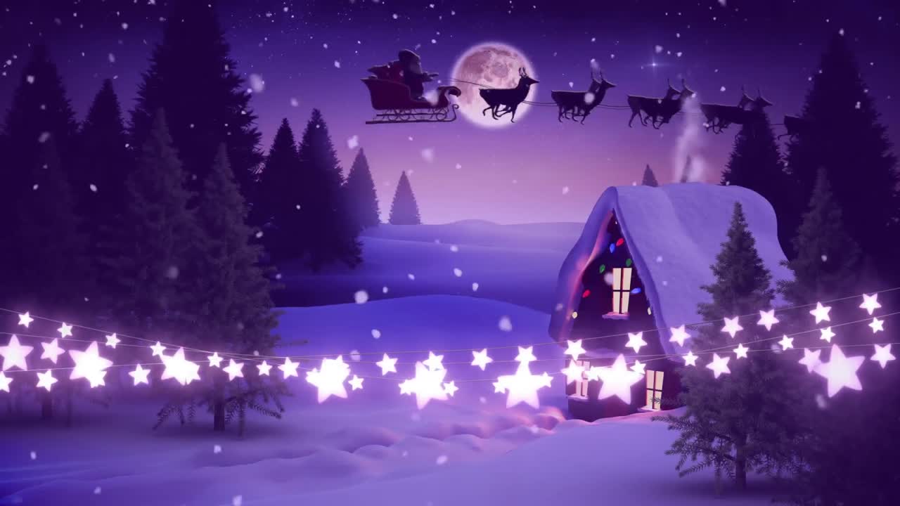 cadena brillante de luces de hadas con santa claus