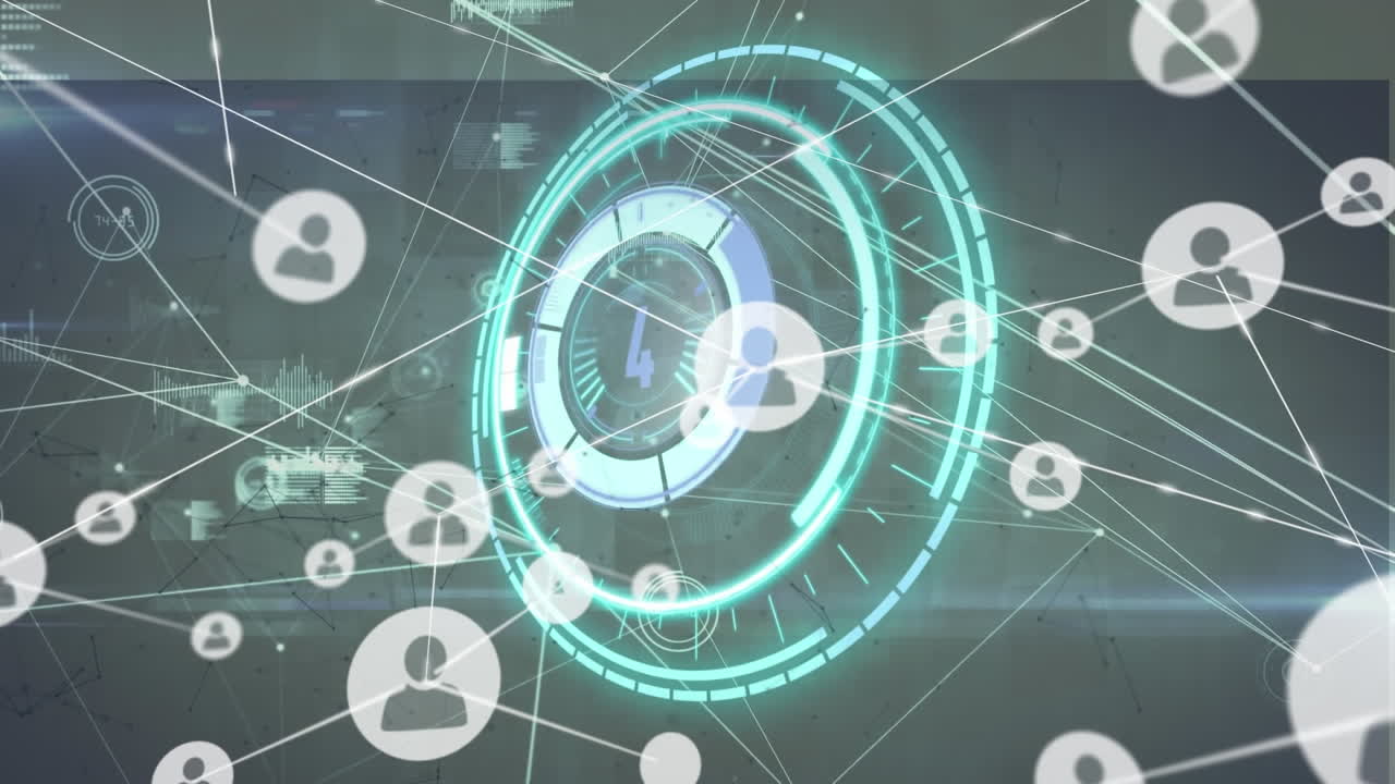 검은 바탕에 범위 스캐닝 이상 아이콘으로 연결 네트워크의 애니메이션