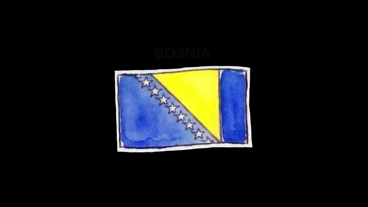 Bandiera ad acquerello disegnata a mano della Bosnia ed Erzegovina