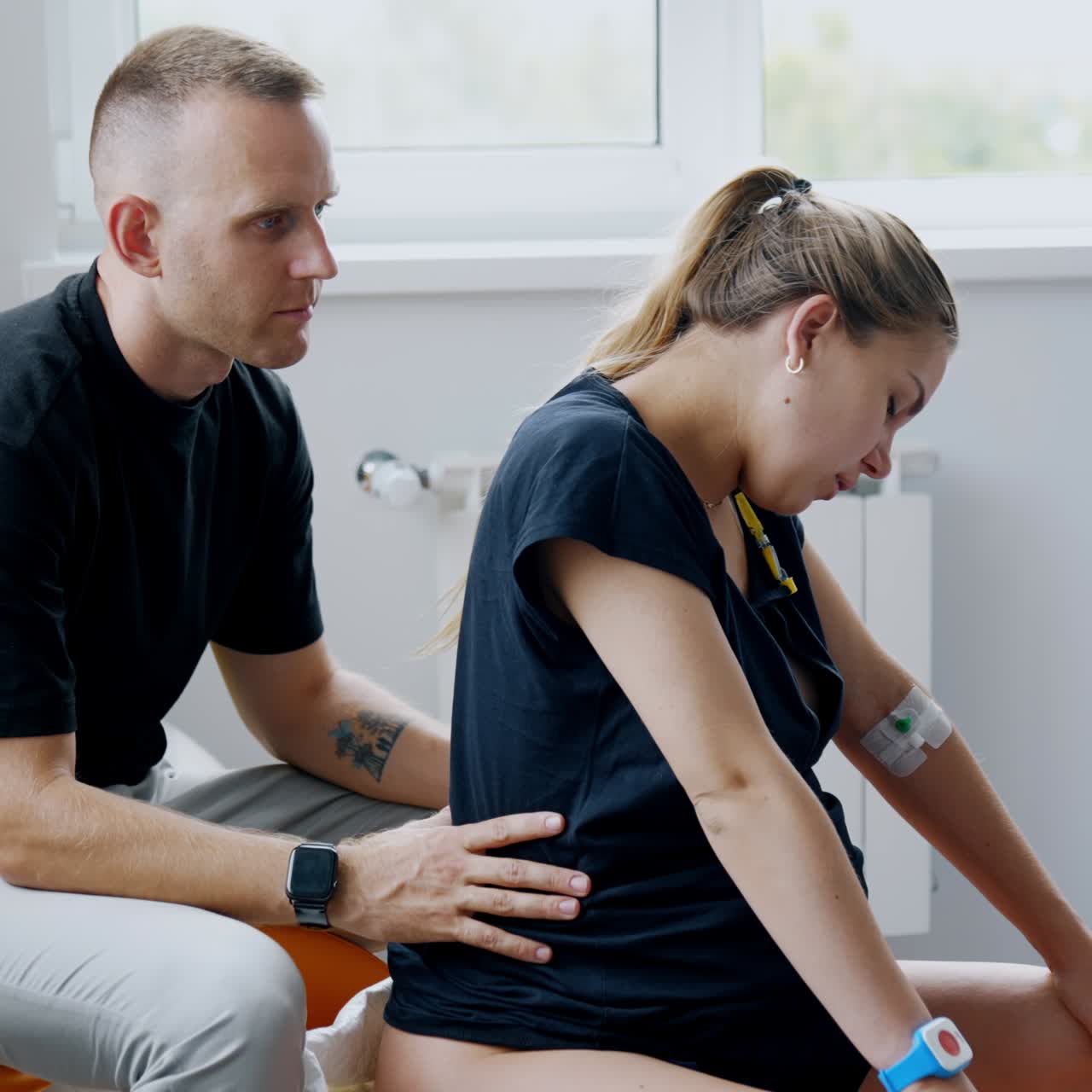 Pregnancy supporting in hospital. Young couple waiting baby