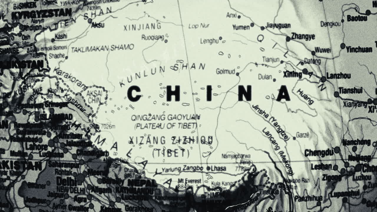 Black and White Map of China and Surrounding Regions