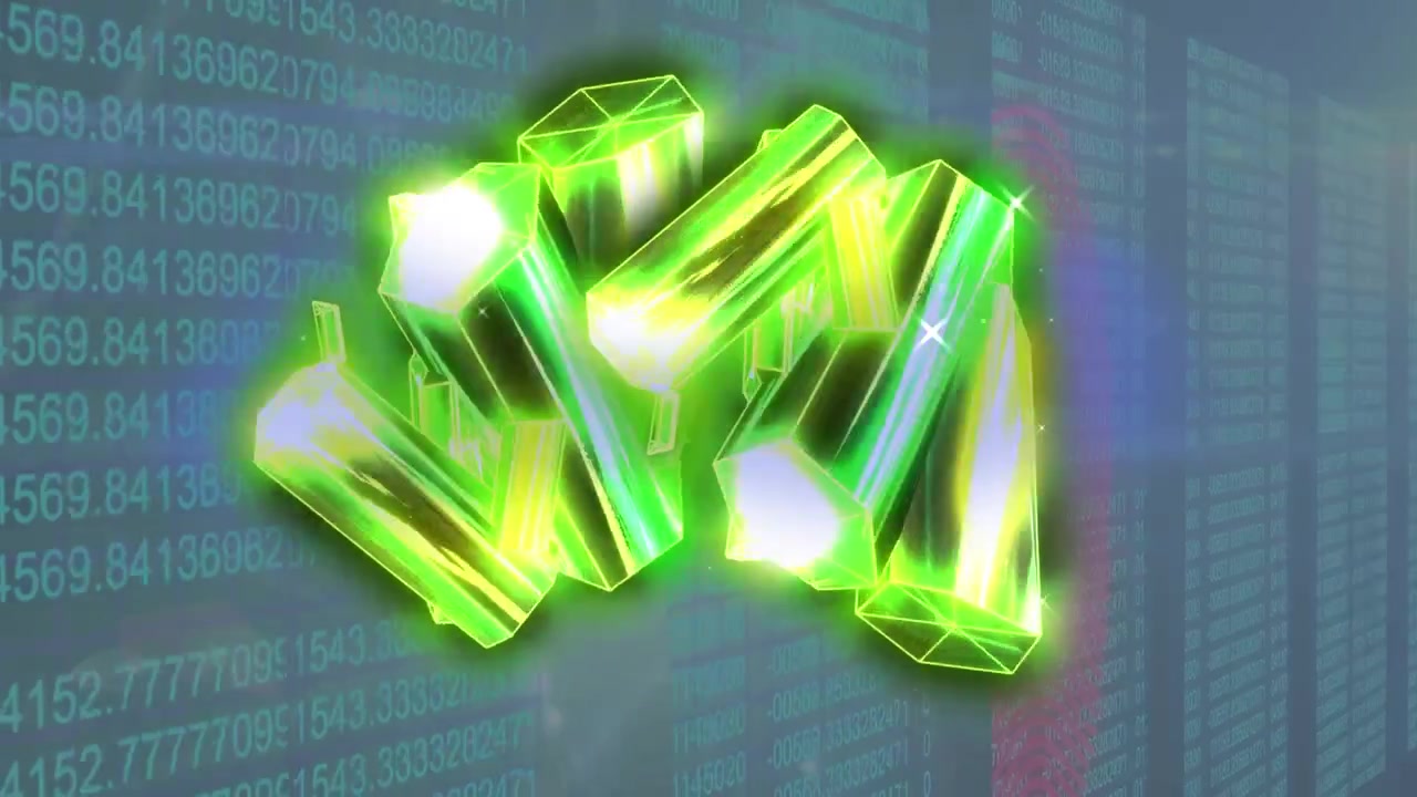 Animation of illuminated green blocks moving over bar graphs with changing numbers