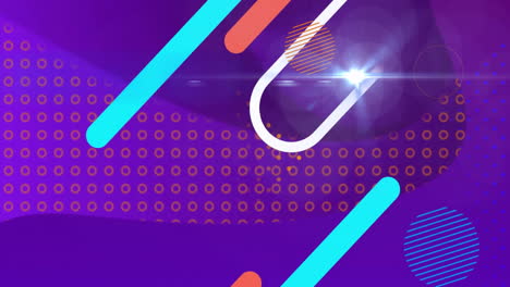 animation of red, white and blue shapes and circles moving over spotlight on purple background