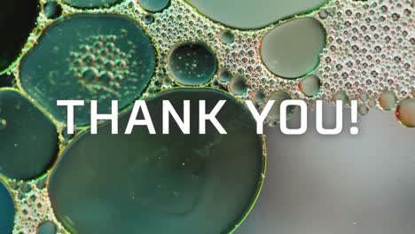 Animation-of-thank-you-text-over-close-up-of-liquid-and-baubles