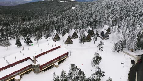 main building and cabins for rent, manzaneda ski resort aerial reveal
