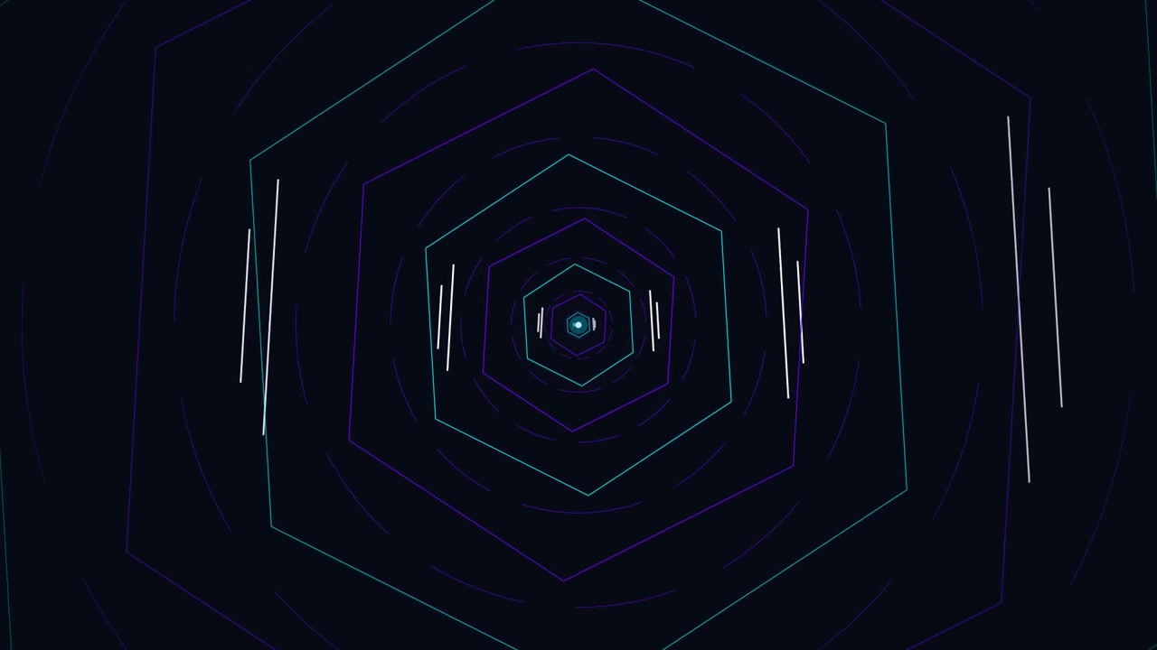 Abstract Hexagonal Tunnel Animation with Glowing Light Lines