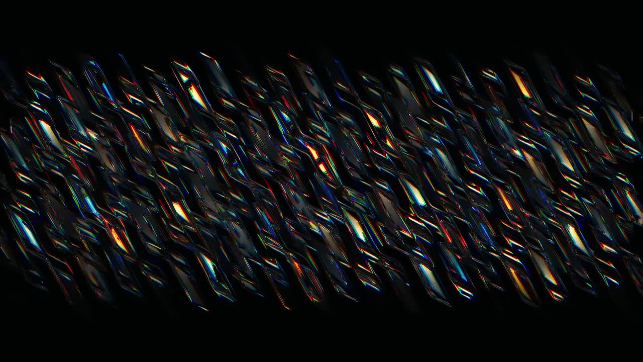 빛나는 모양의 모양, 색의 중심을 가진 로의 추상적인 금속 색상 실루, 빛나는 얼룩과 박이는 얼룩과 함께 어두운 패턴, 원활한 루프.