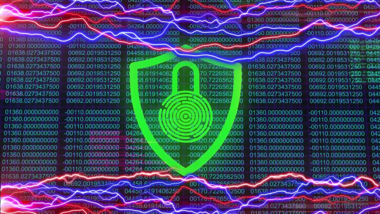 icono de candado de seguridad y rastros de luz contra el procesamiento de datos