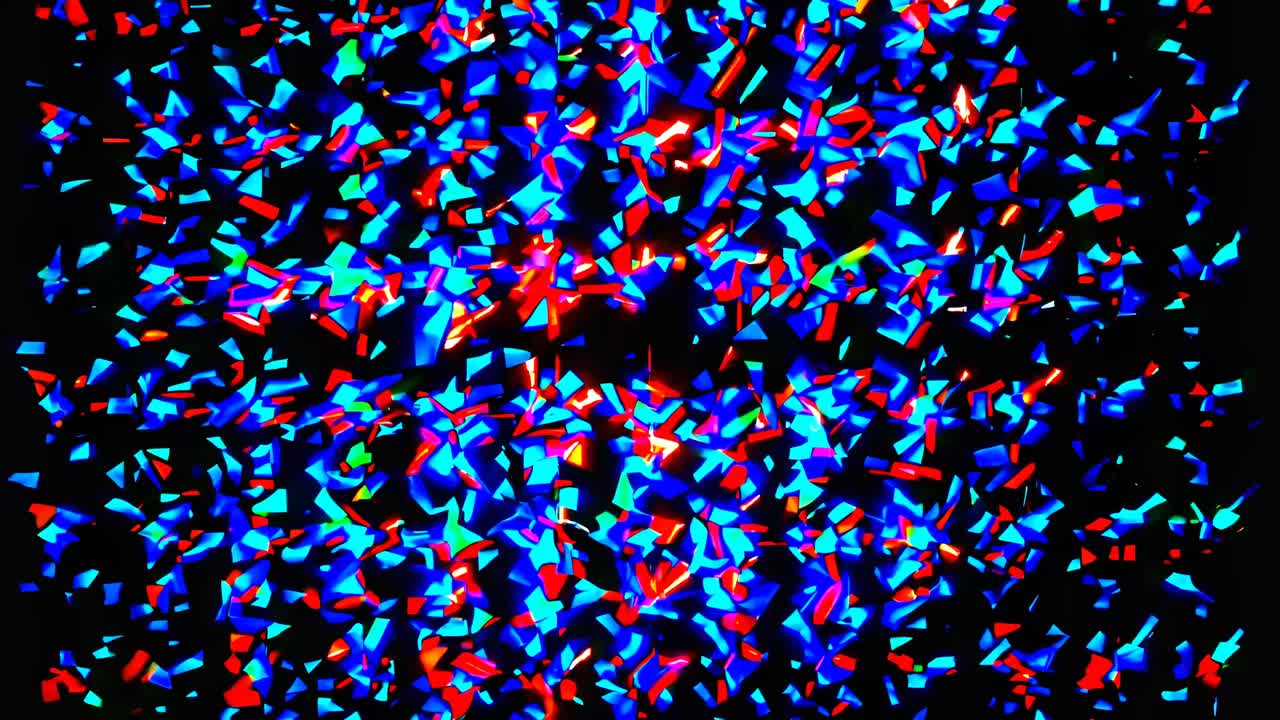 Abstract video art with vibrant, multicolored confetti pattern
