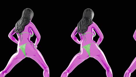 animation of twerking woman, dark background good for overlays, suitable for rap and hip-hop videos, dancing characterized by rapid repeated hip thrusts and shaking of the buttocks