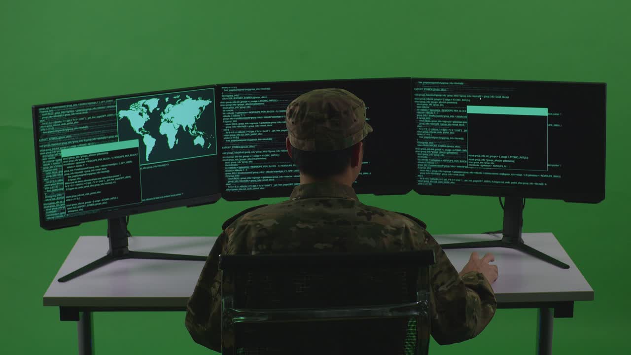 Military personnel working on computers