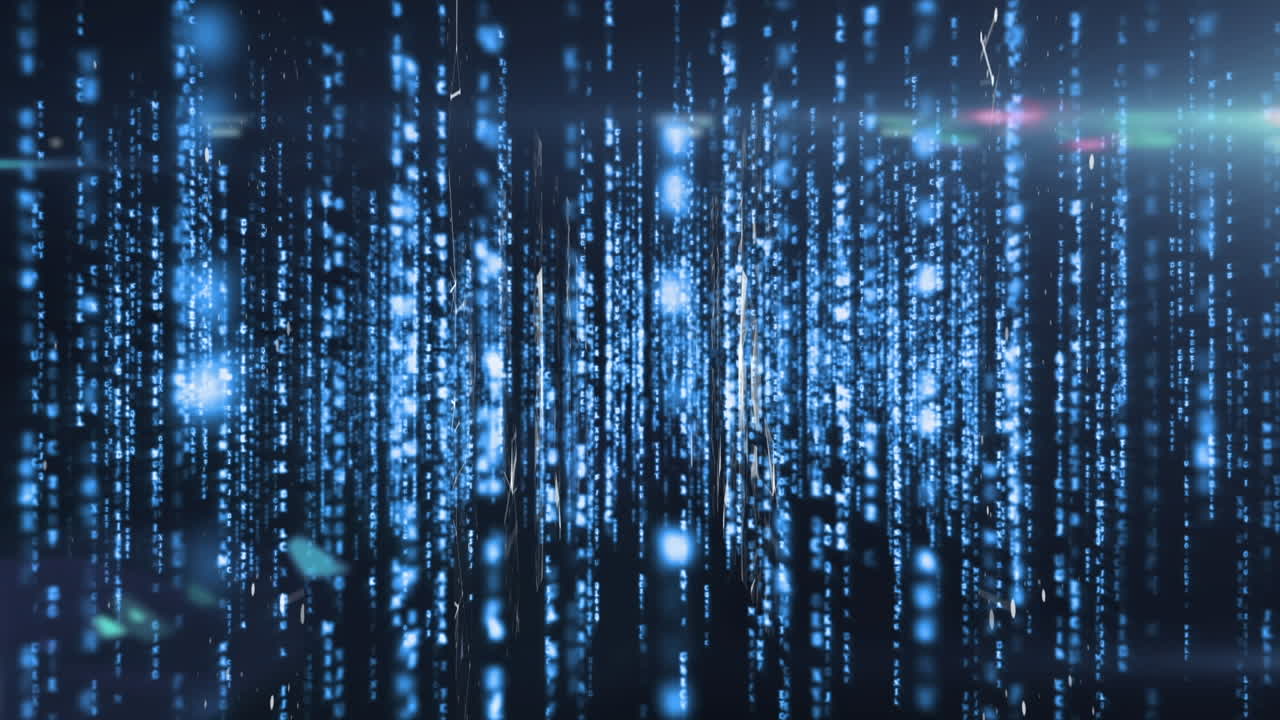 animação de trilhas de luz sobre processamento de dados sobre código de computador