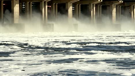 reset of water at hydroelectric power station on the river