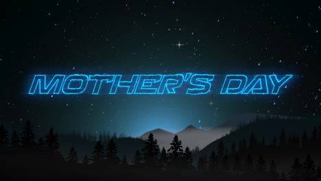 celebrate mothers day with neon blue text under a night sky