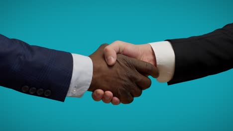 male politicians shaking hands on blue background, international union, deal